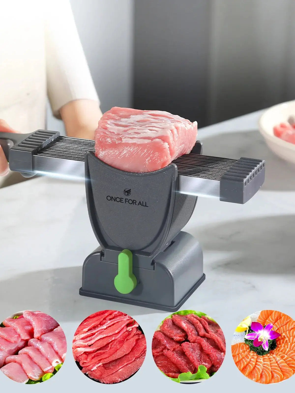 One for All Miniature Manual Stainless Steel Fresh Meat Cutter Chopper for Meat Slicing Strips Dices for Home Kitchen