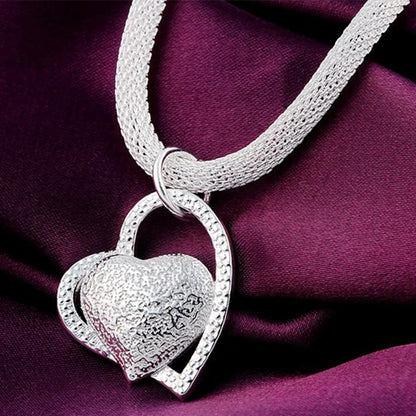 Wholesale 925 Sterling Silver 18 Inch Double Heart Pendant Necklace For Women Fashion Wedding Charm Jewelry