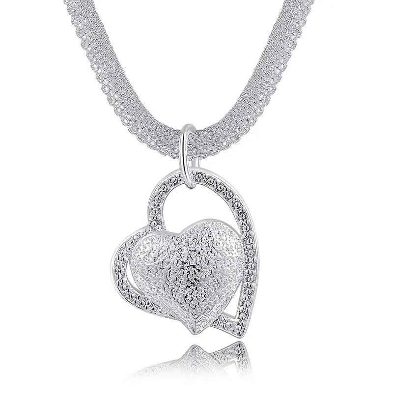 Wholesale 925 Sterling Silver 18 Inch Double Heart Pendant Necklace For Women Fashion Wedding Charm Jewelry