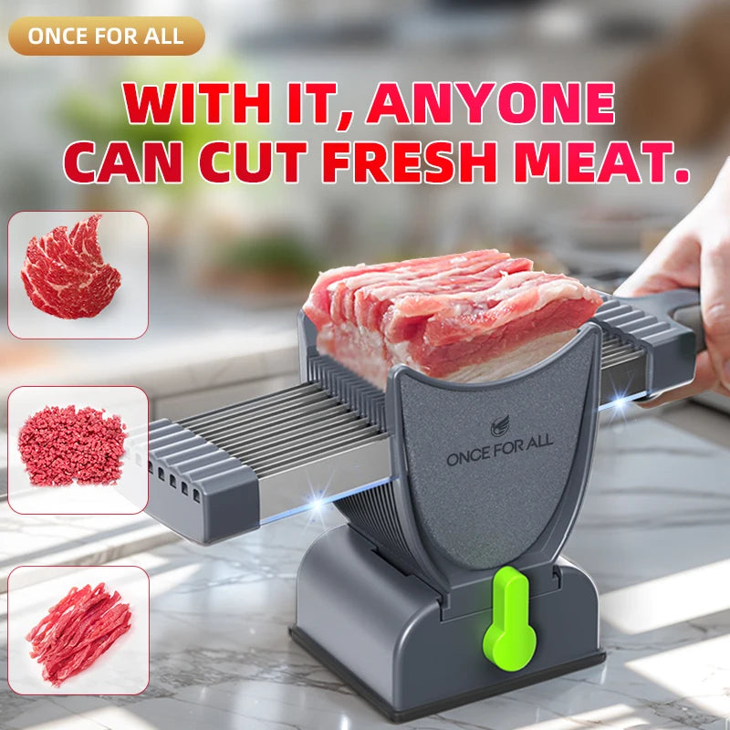 One for All Miniature Manual Stainless Steel Fresh Meat Cutter Chopper for Meat Slicing Strips Dices for Home Kitchen