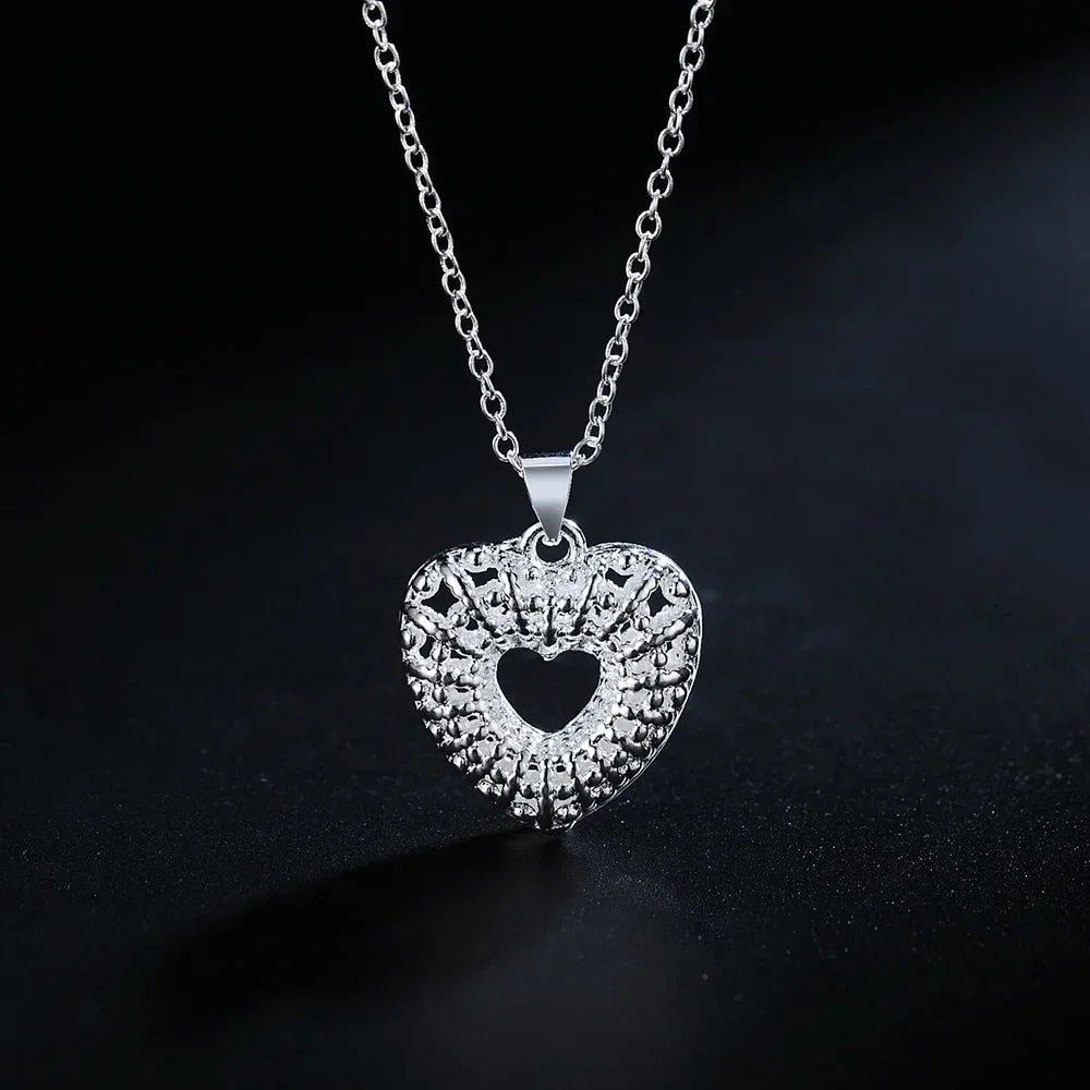 45cm925 Sterling Silver romantic Pretty heart Pendant Necklace For Women party wedding fashion Jewelry Christmas Gifts